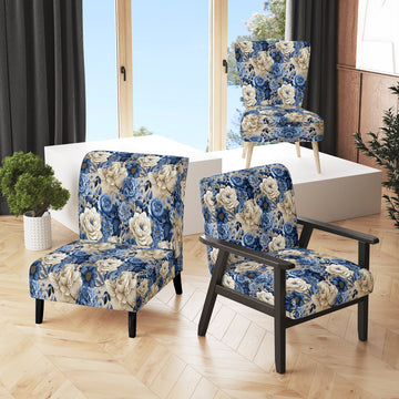 Blue Neo Victorian Roses Victorian Pattern - Cottage Arm Chair